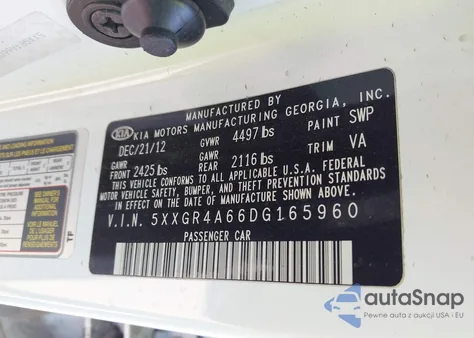 2013 Kia Optima Sx from USA, damaged, VIN 5XXGR4A66DG165960